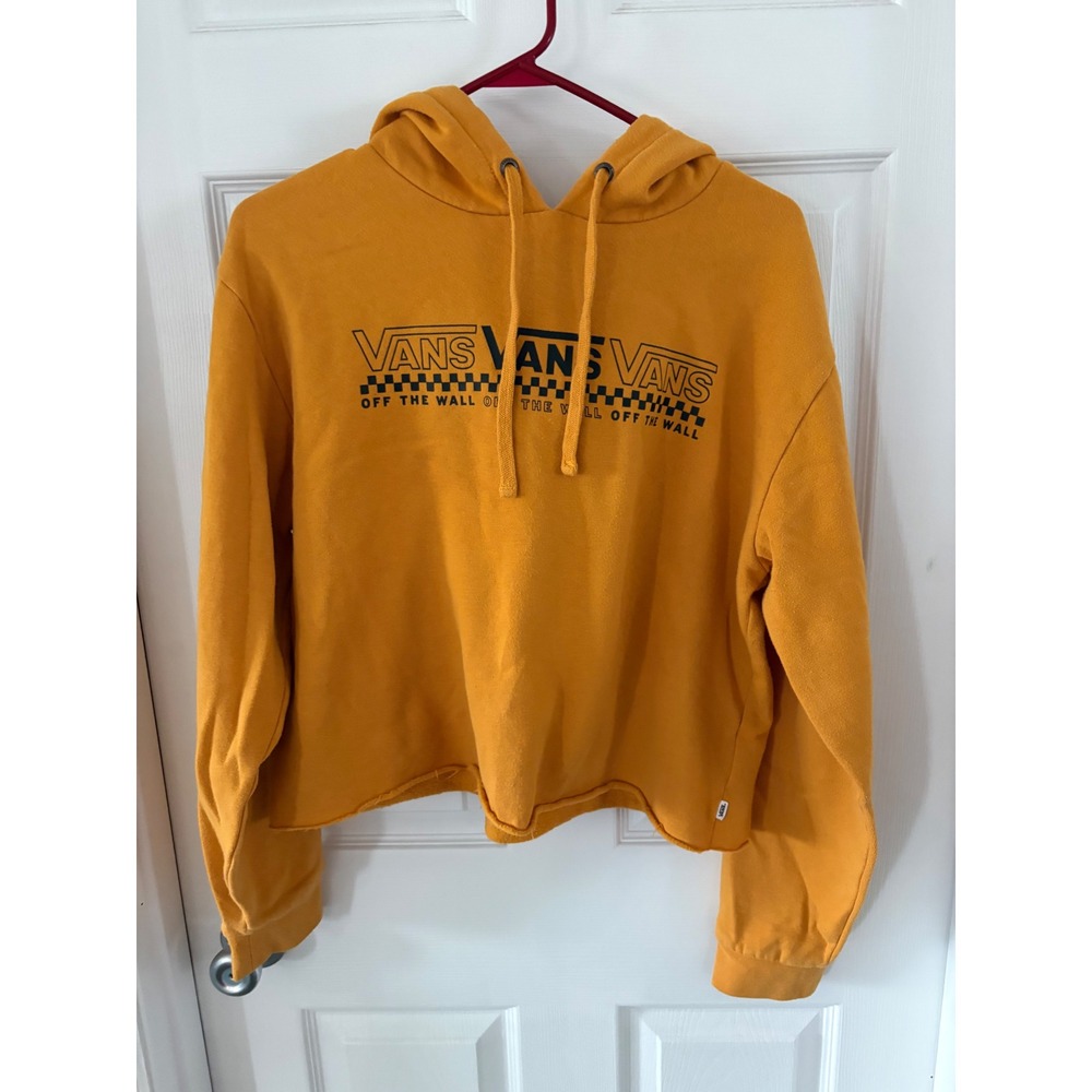 Vans Off The Wall‎ Cropped Hoodie Mustard Yellow Triple Logo Checkerboard XL